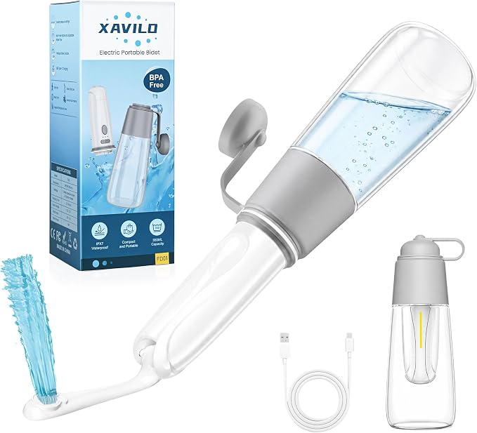 Xavilo Electric Portable Bidet for Travel, Rechargeable Handheld Sprayer | 350ml, 3 Modes, Warm Water Compatible, 150° Foldable Nozzle, IPX7 Waterproof, BPA Free, USB-C for Camping, Women & Men