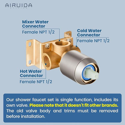 Airuida Brushed Nickel Shower Faucet Set,8 Inch Shower Valve Kit | Square Showerhead,Female Thread Rough-in Valve,Bathroom Rain Shower System,Single Function Handle