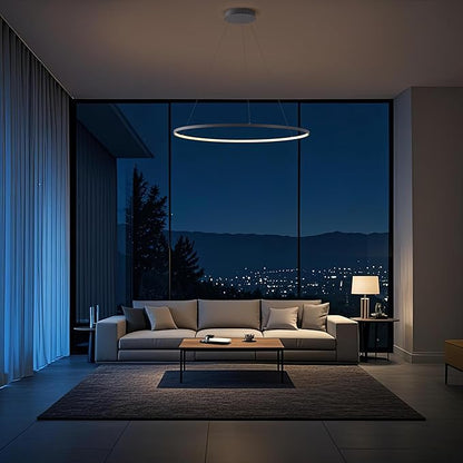 JONATHAN Y 35" Gray Modern Integrated LED Pendant Light, Dimmable Round Hoop Chandelier for Kitchen Island, Dining Room, Adjustable Height Metal Hanging Light (JYL7220E)