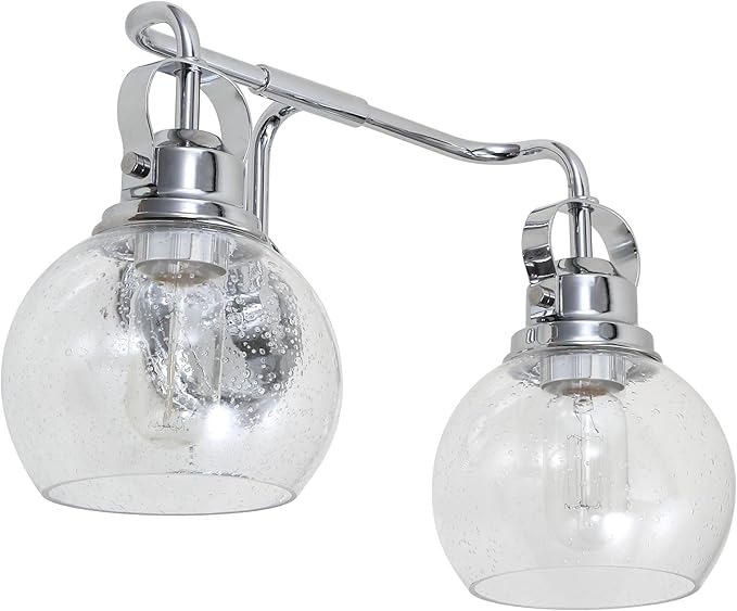 JONATHAN Y 17.5" Chrome Shirley 2-Light Bathroom Vanity Light, Metal Wall Sconce, Clear Seeded Glass Shade, Modern Transitional Farmhouse Fixture, LED Bulbs Included JYL7404A