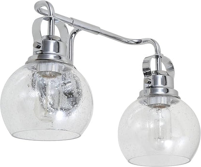 JONATHAN Y 17.5" Chrome Shirley 2-Light Bathroom Vanity Light, Metal Wall Sconce, Clear Seeded Glass Shade, Modern Transitional Farmhouse Fixture, LED Bulbs Included JYL7404A
