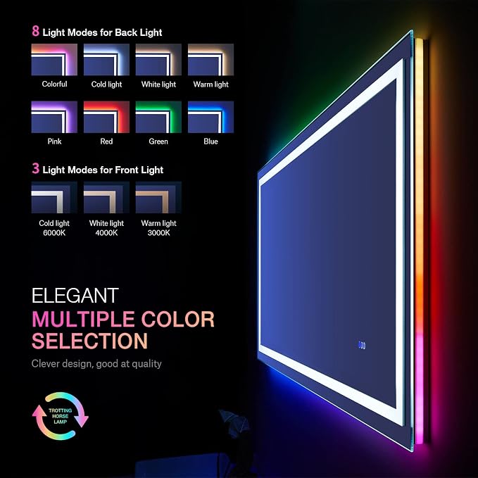 LOAAO 48"X30" RGB LED Bathroom Mirror with Lights, UL Listed | Anti-Fog, Dimmable, RGB Backlit + Front Lighted, Memory Function, Tempered Glass
