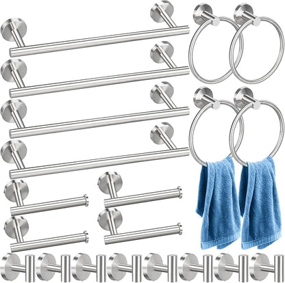 Blulu 20 Pcs Bathroom Hardware Set, Towel Bar Accessories, Brushed Nickel | Stainless Steel Bathroom Accessories, Wall Mounted 16 Inch Towel Racks, Hook, Ring, Toilet Paper Holder Kit Modern Decoration