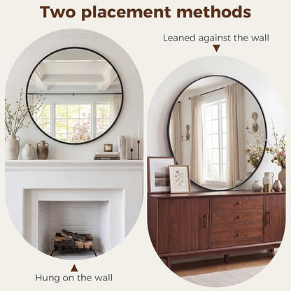 Sweetcrispy 20 Inch Round Wall Mirror, Bathroom Mirrors for Over Sink | Matte Metal Framed, Wall Decor for Bedroom, Entryway, Anti-Rust, Tempered Glass, Hanging or Leaning, Black