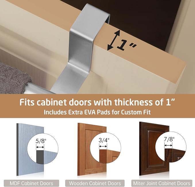 KES Over The Cabinet Door Towel Rack, Kitchen Towel Holder, 2 Pack | Anti-Wobble Stable Fit, Fit Doors Under 1" Thick, SUS304 Stainless Steel Bars for Dish Hand Towels, Brushed Finish