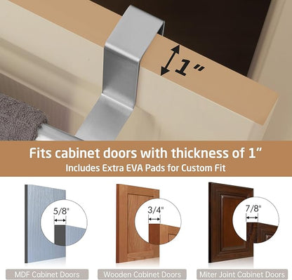 KES Over The Cabinet Door Towel Rack, Kitchen Towel Holder, 2 Pack | Anti-Wobble Stable Fit, Fit Doors Under 1" Thick, SUS304 Stainless Steel Bars for Dish Hand Towels, Brushed Finish