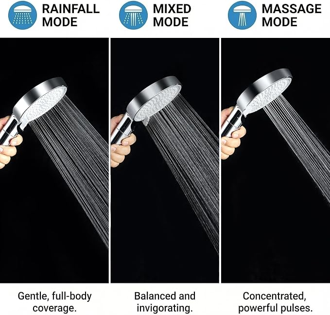 Filtered Shower Head with Handheld High Pressure 3 Spray Mode Showerhead | Detachable Shower Head Water Softener Filters Beads for Hard Water Remove Chlorine (Chrome)
