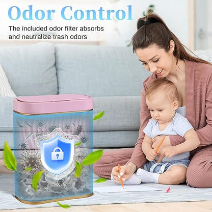 Ogikey Bathroom Small Trash Can with Automatic Touchless Lid, 2.6 Gallon Smart Garbage Can Narrow Waterproof Trash Bin for Bedroom, Office, Living Room
