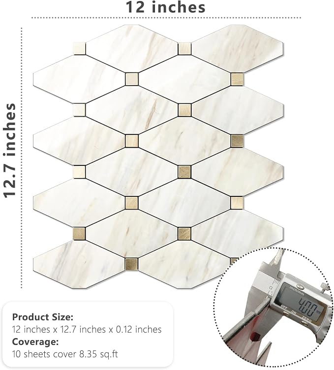 STICKGOO 10 Sheets Peel and Stick Backsplash, Polished Eurasia Beige | Glossy Marble Look Kitchen Backsplash, Waterproof, Stick on Tile for Bathroom, Fireplace, RV