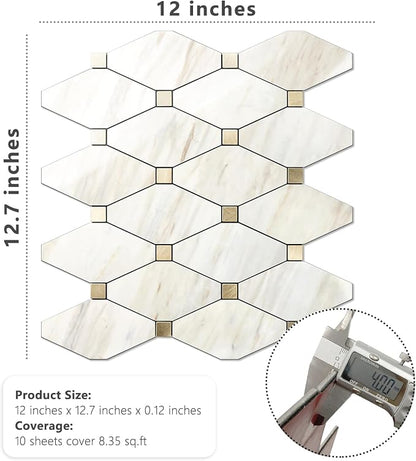 STICKGOO 10 Sheets Peel and Stick Backsplash, Polished Eurasia Beige | Glossy Marble Look Kitchen Backsplash, Waterproof, Stick on Tile for Bathroom, Fireplace, RV