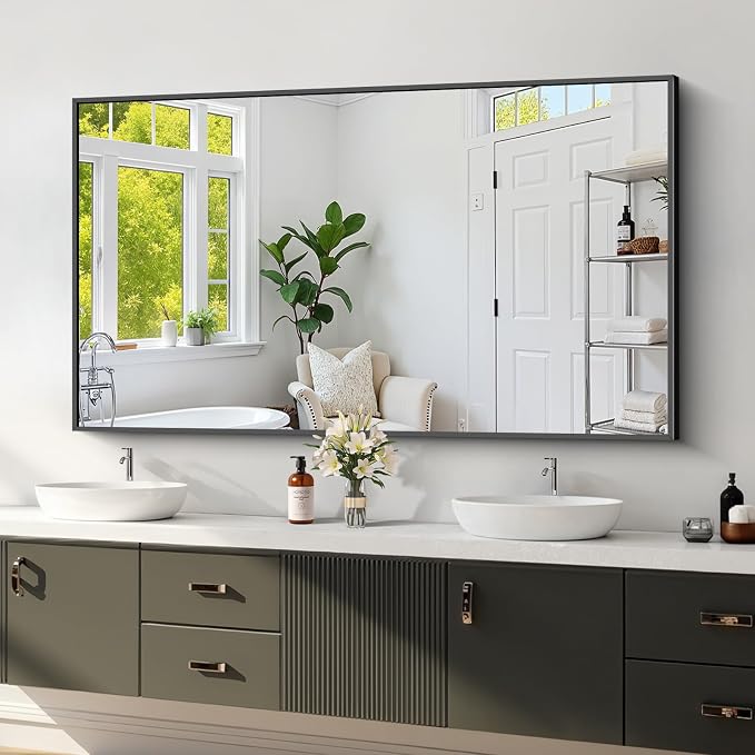 Koonmi Black Bathroom Mirror for Over Sink,Metal Framed 30"x55" Wall Mirror
