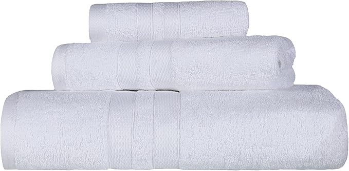 Superior Ultra-Soft 3-Piece Cotton Towel Set, Daily Use for Bathroom, Guest Room, Quick Dry, Set Includes 1 Bath Towel, 1 Hand Towel and 1 Washcloth, Essential Plush Towels for Home, White