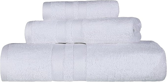 Superior Ultra-Soft 3-Piece Cotton Towel Set, Daily Use for Bathroom, Guest Room, Quick Dry, Set Includes 1 Bath Towel, 1 Hand Towel and 1 Washcloth, Essential Plush Towels for Home, White