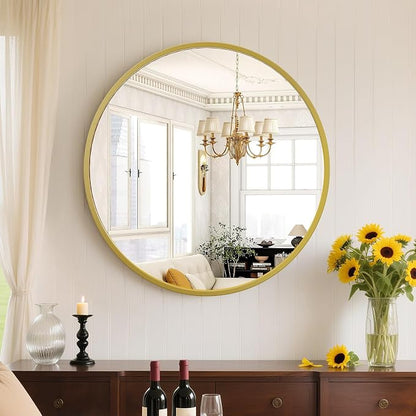NEWBULIG 20 Inch Round Bathroom Mirror, Wall Mount Vanity Mirror | Circle Mirror for Over Sink, Matte Metal Frame, Entryway Decor, Bedroom Decor, Gold