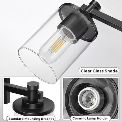 DORESshop 20 Inch Bathroom Light Fixtures, 3-Light Upgraded Matte Black Bathroom Lighting Fixtures Over Mirror with Clear Glass Shade, Vanity Lights for Bathroom Living Room Bedroom, ETL Listed