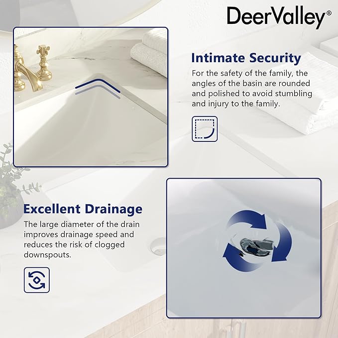 DeerValley DV-1U306 Ursa Undermount Bathroom Sink, 17.91”x 12.8” Vessel Sinks Rectangle Undermount Sink Modern White Ceramic Vanity Vessel Sink with Overflow