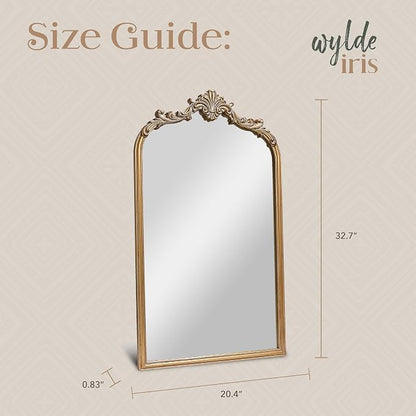 English Estate Carved Arch Wood Wall Mirror, Mirror for Entryway, Living Room, Bathroom, Antique Gold, 20.4x33