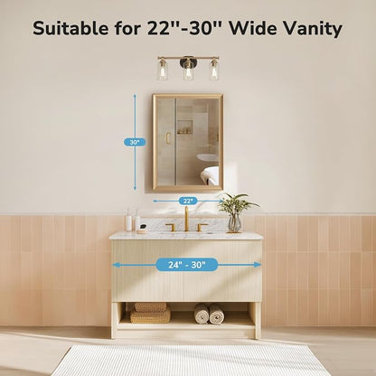 Gold Bathroom Mirror 22x30 Inch, Rectangle Vanity Mirror | Brushed Gold Bathroom Mirror for over sink, Bedroom, Entryway, Living Room, Aluminum Alloy Framed, Curved Wide Edge