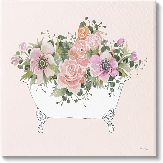 Mixed Flower Bathtub Planter Still Life, 36 x 36 Inch Canvas Wall Art | Stupell Industries · By Cindy Jacobs · Ready to hang · Shabby chic farmhouse charm · Made in USA