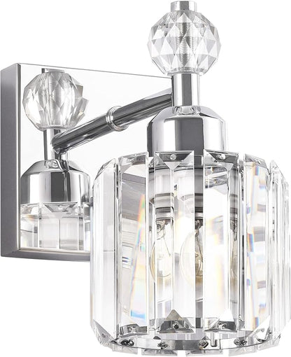 PRESDE Single Crystal Wall Sconce, Modern Chrome Vanity Light Fixture, 1-Light Wall Lamp for Bathroom Bedroom Hallway