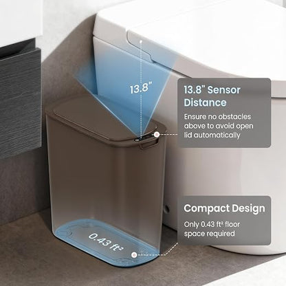 Cesun Automatic Motion Sensor Bathroom Trash Can with Lid, 2.6 Gallon Touchless Trash Bin, Smart Plastic Slim Garbage Can Small Brown Wastebasket for Toilet, Office, rv, Bedroom, Living Room | Motion Sensor, Plastic, Touchless, Odor Control, Smart Garb...