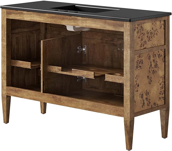 Modway Elysian 48" Burl Wood Single Bathroom Vanity in Black Brown with Ceramic Sink Basin