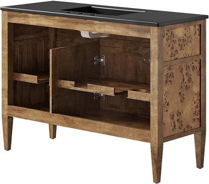 Modway Elysian 48" Burl Wood Single Bathroom Vanity in Black Brown with Ceramic Sink Basin