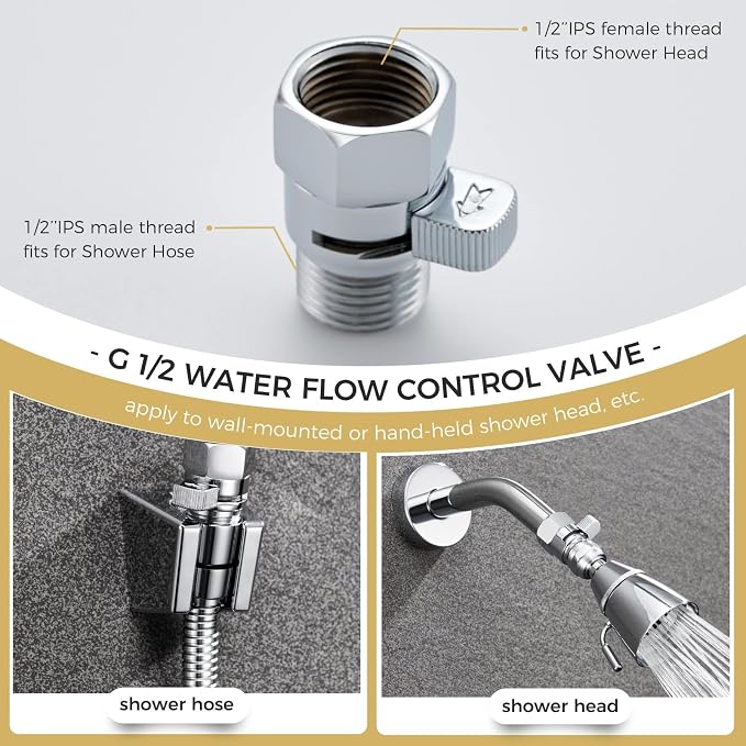 Shower Valve, Aomasi Brass Constructed Shut Off Valve Gate Flow Rate Regulator Water Flow Controller Universal Shower Head Hose Switch with Lever Handle Chrome