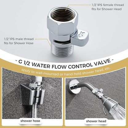Shower Valve, Aomasi Brass Constructed Shut Off Valve Gate Flow Rate Regulator Water Flow Controller Universal Shower Head Hose Switch with Lever Handle Chrome