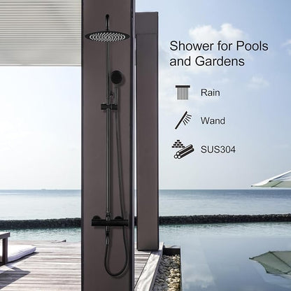 Matte Black Outdoor Shower Kit - SS304 Shower Head with Handheld, High Pressure, Complete Shower System with Enclosure and Fixtures