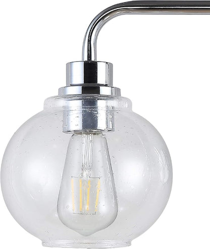 JONATHAN Y 26.25" Chrome Farmhouse LED Vanity Light Wall Sconce for Bathroom, Clear Seeded Glass Shade, Industrial Iron Indoor Fixture, LED Bulb Included (JYL7528B)