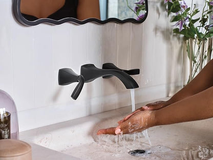 Moen Voss Matte Black Two-Handle Wall Mount Bathroom Faucet Trim Kit, Valve Required, T6906BL