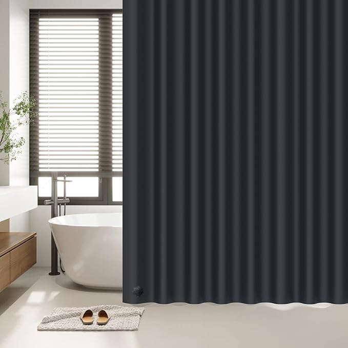 EHZNZIE Shower Curtain Liner Light Weight PEVA, Shower Liner 72x72 Inches, Waterproof, No Chemical Smell with 12 Rust Proof Metal Grommets for Bathroom Shower Curtain, Black