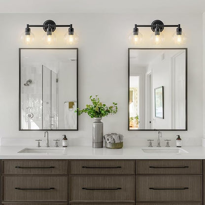 Modern Black Bathroom Vanity Lights,3-Light Matte Black Bathroom Light Fixture with Clear Glass Globe Shades, Adjustable Brightness Vanity Lighting fixtures for Kitchen,Bedroom,Hallway