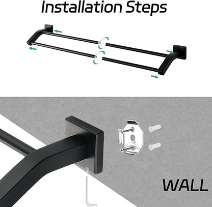 Alise 24" Double Towel Bar, Towel Racks for Bathroom, Matte Black | SuS304 Stainless Steel Bathroom Towel Rack Wall Mounted, Rust Resistant, Quick Drying, Useable Length 22.9"