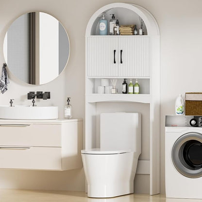 Spurgehom Arch Over The Toilet Storage Cabinet,Bathroom Organizer, White | Freestanding Bathroom Shelf Equipped with Anti-Tipping Device, Space-Saving Toiletries Storage Cabinet