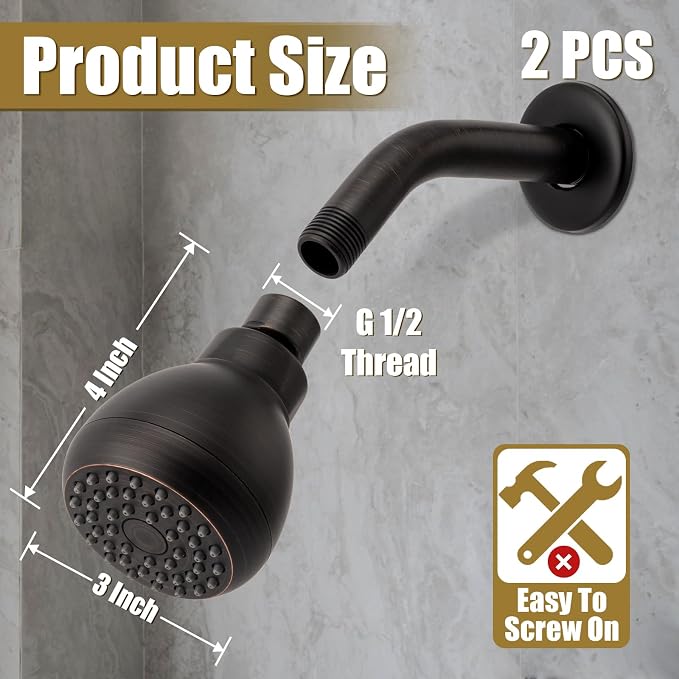 AISOSO Shower Head 2PCS,High-Pressure Fixed Showerhead 3",Oil Rubbed Bronze