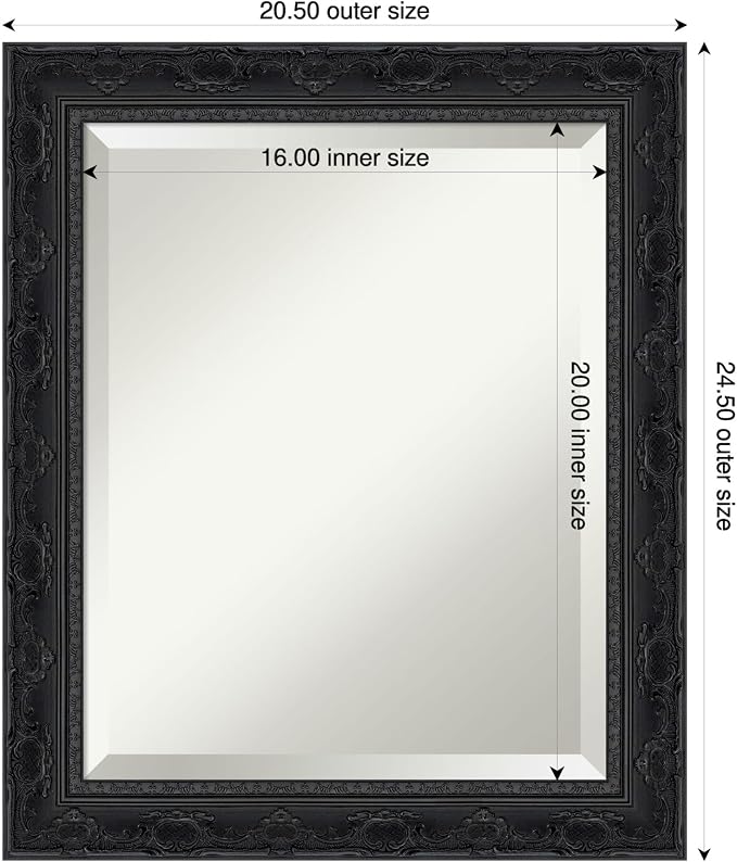 Amanti Art Black Bathroom Mirror for Over Sink, 24x20 Filigree Gloss Black Rectangle Vanity Mirror, Small Traditional Frame, Hangs Horizonally and Vertically, Bathroom Wall Decor, Beveled Edge