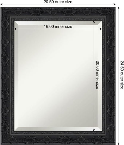 Amanti Art Black Bathroom Mirror for Over Sink, 24x20 Filigree Gloss Black Rectangle Vanity Mirror, Small Traditional Frame, Hangs Horizonally and Vertically, Bathroom Wall Decor, Beveled Edge
