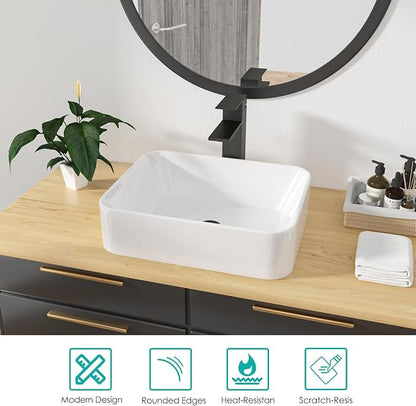 Bathroom Vessel Sink Rectangle - 19x15 Inch White Modern Bathroom Sinks Rectangular Above Counter Porcelain Ceramic Vessel Vanity Sink Art Basin
