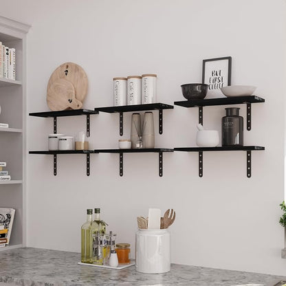 Lavish Home Floating Shelves - Set of 6 Shelves for Living Room, Kitchen, Bedroom, or Bathroom Decor - Wood Floating Shelves for Wall - Farmhouse Wall Décor (Black)