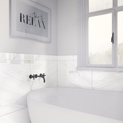 Daltile Perpetuo 24" x 24" Marble Look Porcelain Floor Tile in Polished Timeless White for Kitchen, Bathroom, Living Room Floors | (4 PC Per Carton) (15.2 SQFT Per Carton)