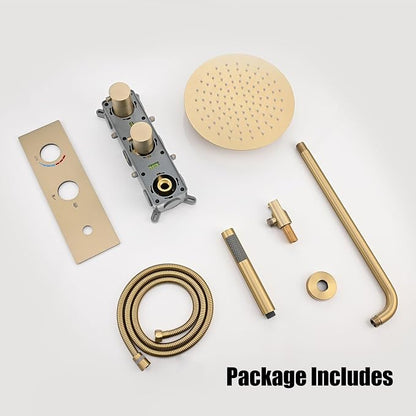 BEITH Shower System Concealed, 2 Functions Brushed Gold Shower Set, 8in/10in/12in Shower Faucet Set, 304 Stainless Steel Round Rotatable Shower Head, Brass Body, Self-cleaning