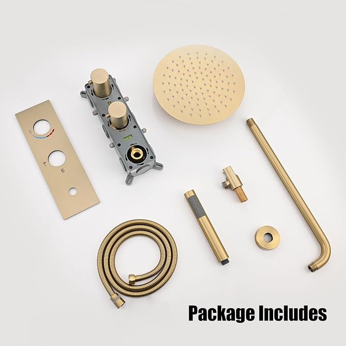 BEITH Shower System Concealed, 2 Functions Brushed Gold Shower Set, 8in/10in/12in Shower Faucet Set, 304 Stainless Steel Round Rotatable Shower Head, Brass Body, Self-cleaning