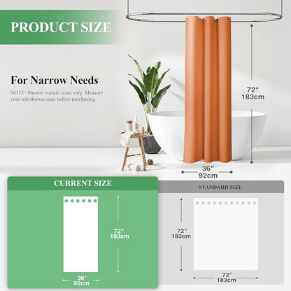 Stall Waffle Shower Curtain 256GSM Heavy Fabric 36x72 Burnt Orange | Narrow Half Size, Thick Cloth, Weighted Hem, Water Repellent, Hotel Luxury Polyester Shower Curtain Set for Bathroom 6 Hooks