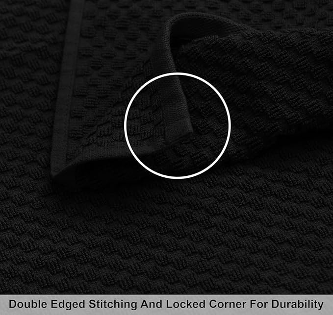 COTTON CRAFT Euro Spa Waffle Wash Cloth - Set of 12 Luxury Pure Ringspun Cotton Waffle Weave Bathroom Face Towel - Everyday Absorbent Hotel Gym Shower Beach Kitchen Travel Dorm - 12x12 inches - Black