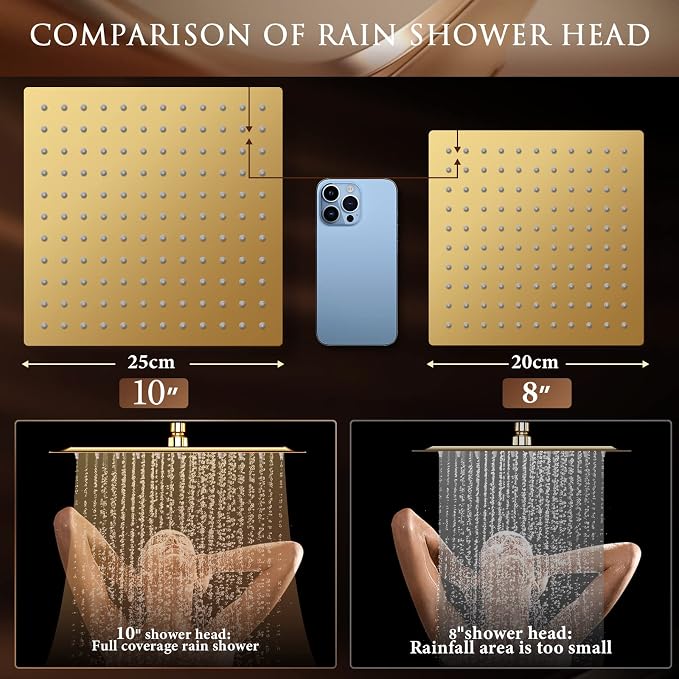 10" Gold Shower Head with Handheld, 5 Spray Handheld with 11" Extension Arm | High Pressure Rainfall Shower Head/Handheld Shower Combo with Adjustable Arm, 60" Hose Anti-leak (Gold)