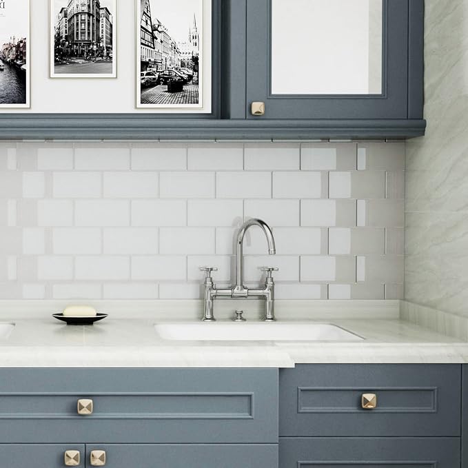 White Glass Subway Tile, Glass for Bathroom Kitchen Shower Backsplash Wall, 3 x 6 Inches, 4 Sq.Ft.