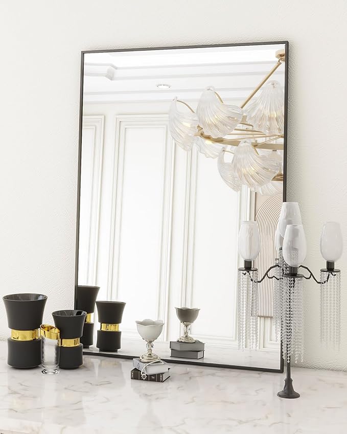 Koonmi Black Mirrors for Wall, 30x30 Inch Bathroom Mirror, Rectangular Wall Mirror for Living Room Bedroom Bathroom, Hangs Horizontally or Vertically