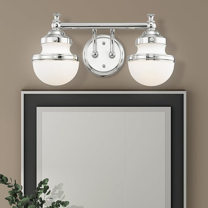 Livex Lighting 5712-05 Transitional Two Light Bath Vanity from Oldwick Collection Finish, Polished Chrome 15 x 7.25 x 8.25